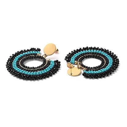Boucles d'oreilles pendantes en forme de beignet en perles de verre tissées, avec placage sous vide 304 broches en acier inoxydable