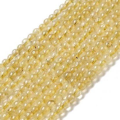 Natural Rutilated Quartz Beads Strands, Grade A, Round
