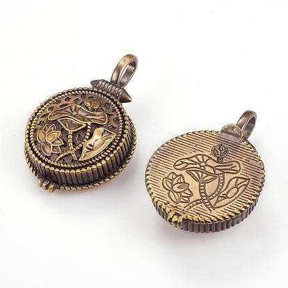Colgantes medallón de bronce, plano y redondo con flor de loto
