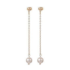 Shell Pearl Beads Dangle Stud Earrings, Golden Brass Chain Tassel Earrings for Women