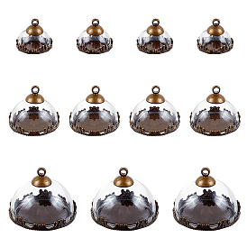 CHGCRAFT 12Sets 3 Style Glass Dome Cover, Decorative Display Case, Cloche Bell Jar Terrarium with Alloy Base