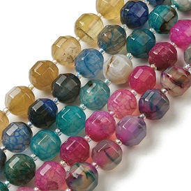 Natural Agate Beads Strands, Faceted Bicone Barrel Drum Beads, with Seed Beads, Dyed