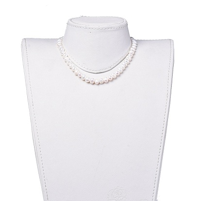 Natural Freshwater Pearl Necklaces, with 304 Stainless Steel Extender Chains and Kraft Paper Cardboard Jewelry Boxes