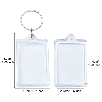 Porte-clés cadre photo acrylique, avec porte-clés fendus, rectangle