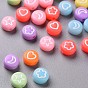 Opaque Acrylic Beads, Flat Round with White Heart & Flower & Moon & Star