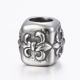 316 Surgical Stainless Steel European Beads, Large Hole Beads, Cube