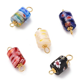 Handmade Millefiori Glass Beads Links, with Golden Tone Iron Eye Pin, Column