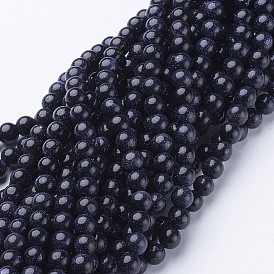 Synthetic Blue Goldstone Beads Strands, Round, 4~8mm, Hole: 0.8~1mm