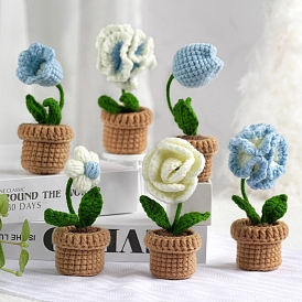 DIY Pot Flower Display Doll Decoration Crochet Kit, Including Cotton Thread, Crochet Hook Needle, Knit Needle, Locking Stitch Marker