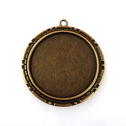 Vintage Tibetan Style Alloy Pendant Cabochon Settings, Cadmium Free & Nickel Free & Lead Free, Flat Round Tray: 40mm, 54x50x2mm, Hole: 3mm, about 90pcs/kg