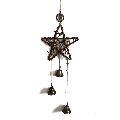 Rattan & Iron Witch Bells Wind Chimes Door Hanging Pendant Decoration, for Garden Home Decoration Bell