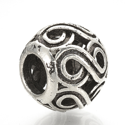 Alloy European Beads, Large Hole Beads, Hollow Rondelle