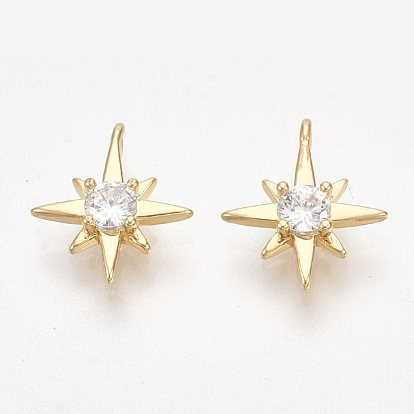 Brass Cubic Zirconia Charms, Nickel Free, Real 18K Gold Plated, Star, Clear