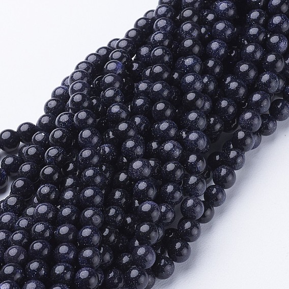 Synthétiques bleus Goldstone brins de perles, ronde, 4~8mm, Trou: 0.8~1mm
