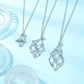 3 шт. 3 стили 304 нержавеющая сталь пустой макраме мешочек кулон сингапурская цепь ожерелья, с латунными скользящими бусинами, не тускнеет