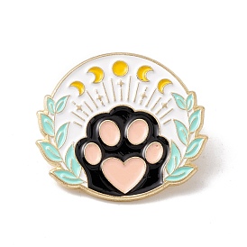 Cat Paw Print Enamel Pin, Flat Round Alloy Badge for Backpack Clothes, Golden