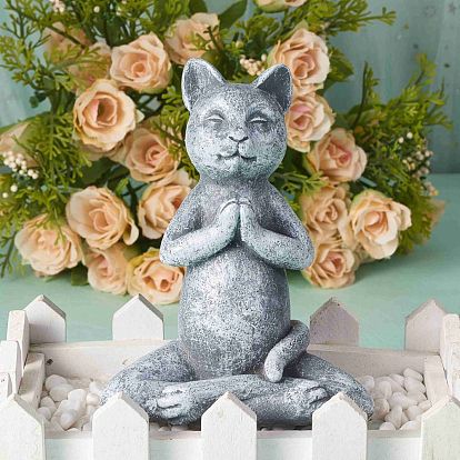 Садовый декор из смолы с искусственным камнем, садовая фигурка кота, медитирующий кот орнамент миниатюра, для сказочного сада, домашняя палуба, крыльцо, двор, художественное украшение
