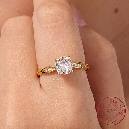 Anillo de dedo con diamantes y circonita cúbica transparente, 925 anillo de dedo de plata esterlina