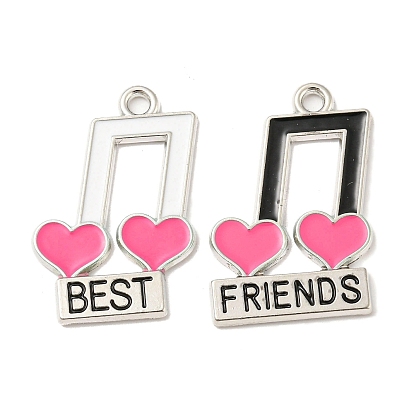 2Pcs Alloy Enamel Pendants, Cadmium Free & Lead Free, Musical Note with Word Best Friend Charm