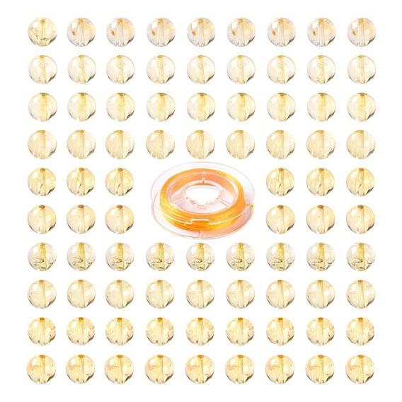 100 piezas 8 mm cuentas redondas de citrino natural, con 10 m hilo de cristal elástico, para kits de fabricación de pulseras elásticas de bricolaje