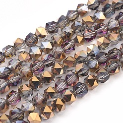 Electroplate Glass Beads Strands, Half Plated, Faceted, Round