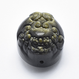 Natural Golden Sheen Obsidian
 Beads, Carved Pi Xiu