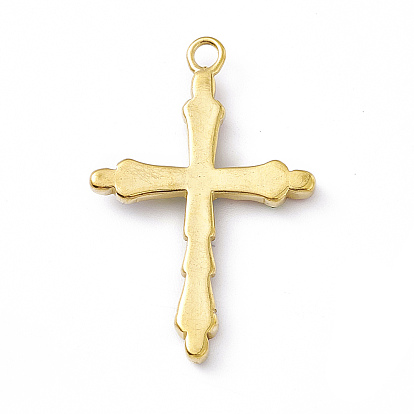 Vacuum Plating 201 Stainless Steel Enamel Pendants, with Rhinestone, Real 18K Gold Plated, Cross with Evil Eye Charms