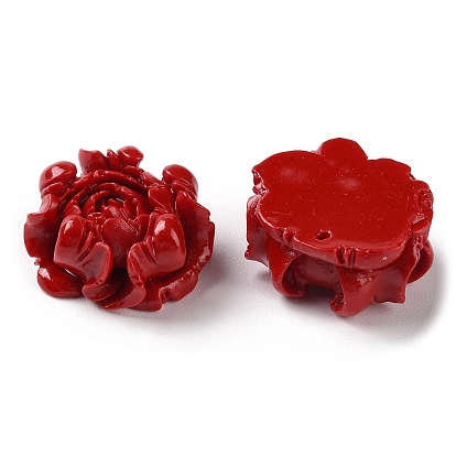 Carved Synthetic Coral Dyed Pendants, Flower Charms