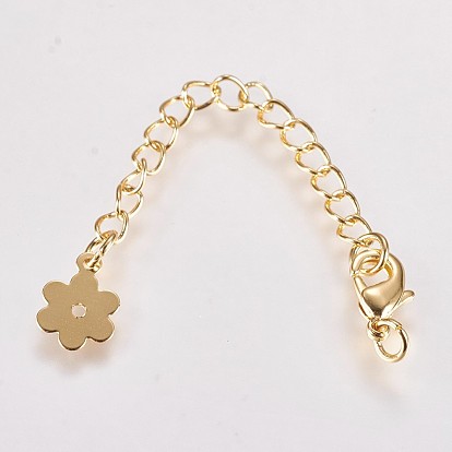 Long-Lasting Plated Brass Chain Extender, with Lobster Claw Clasps and Flower Tips