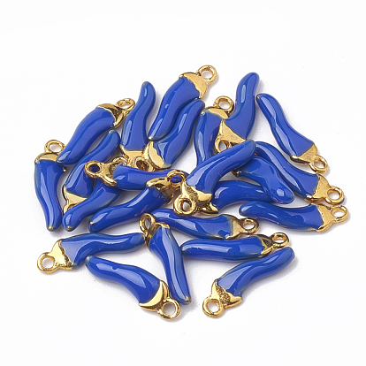 Brass Charms, Enamelled Sequins, Raw(Unplated), Hot Horn of Plenty/Italian Horn Cornicello Charms