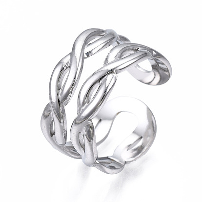 304 anillo de puño abierto con envoltura retorcida de acero inoxidable, anillo hueco grueso para mujer