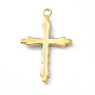 Vacuum Plating 201 Stainless Steel Enamel Pendants, with Rhinestone, Real 18K Gold Plated, Cross with Evil Eye Charms
