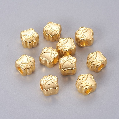 Perles européennes de style tibétain, sans cadmium et sans plomb, empreinte de patte, 11x11x8mm, Trou: 5mm
