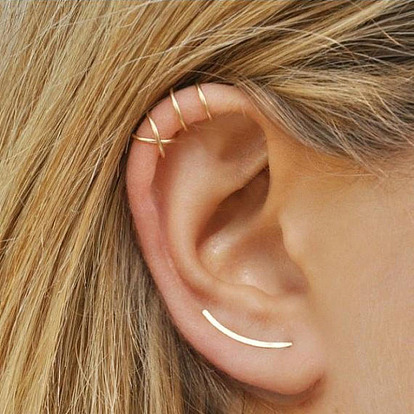 Minimalist Cross Ear Cuff with Double-C and U-Shaped Cartilage Stud for Non-Pierced Ears in Middle East Africa