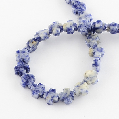 Perles de jaspe tache bleue naturelle, croix grecque, 8x8x4mm, Trou: 1mm, Environ 50 pcs/chapelet, 16.9 pouce