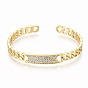 Brass Micro Pave Clear Cubic Zirconia Cuff Bangles, Nickel Free, Curb Chain Shape