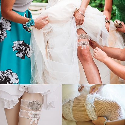 Кружевные эластичные подвязки невесты, со стразами и цветочным узором, аксессуары для свадебной одежды