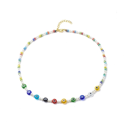 Lampwork Evil Eye & Glass Seed Beaded Necklace Bracelet, Jewelry Set for Women