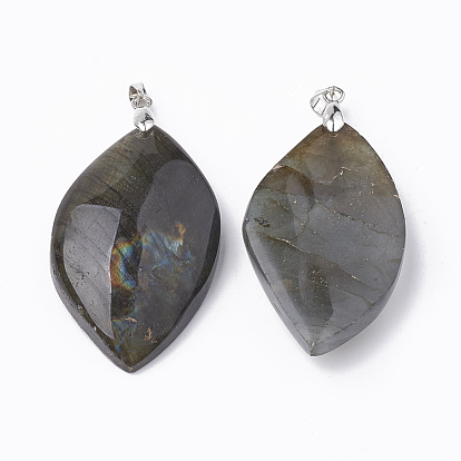 Natural Labradorite Pendants, with Platinum Tone Brass Findings, Nuggets