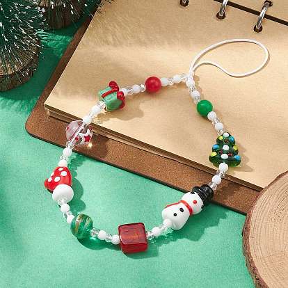 Christmas Handmade Lampwork Mobile Straps, with Acrylic & Glass Beads, Nylon Thread Mobile Accessories Decoration, Snowman/Glove/Tree/Gift Box