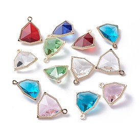 Glass Pendants, with Eco-Friendly Alloy Open Back Berzel Findings, Faceted, Triangle