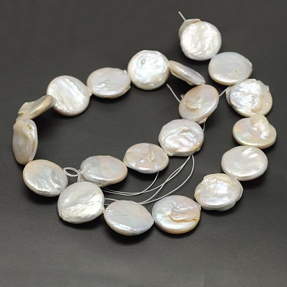 Flat Round Nucleated Natural Cultured Freshwater Pearl Beads Strands, 5~8x19~19.5mm, Hole: 0.8mm, about 20pcs/strand, 15.7 inch