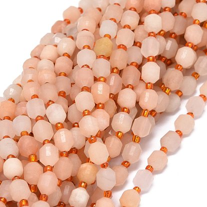 Natural Red Aventurine Beads Strands, with Seed Beads, Faceted, Bicone, Double Terminated Point Prism Beads