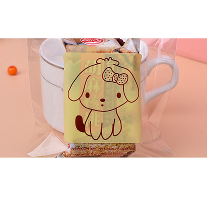 Puppy Printed Plastic Bags, with Adhesive, Dog with Bowknot Pattern