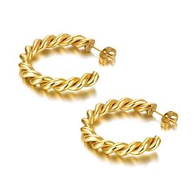 Twisted Ring 304 Stainless Steel Stud Earrings, Half Hoop Earrings