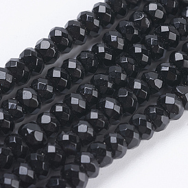 Natural Black Onyx Beads Strands, Dyed, Faceted, Rondelle