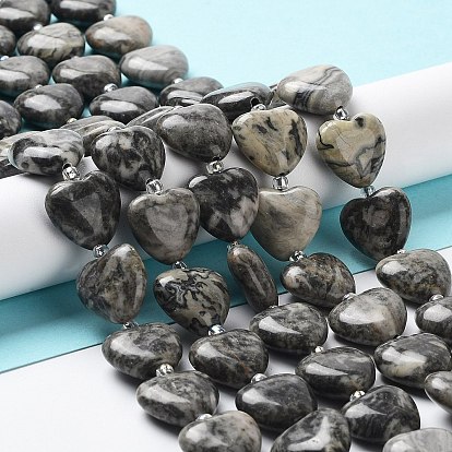 Brins de perles en pierre de carte naturelle, avec des perles de rocaille, cœur
