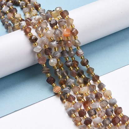 Natural Botswana Agate Beads Strands, with Seed Beads, Faceted, Diagonal Cube Beads