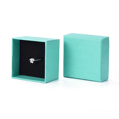 Cardboard Gift Box Jewelry Set Boxes, for Ring, Earring, with Black Sponge Inside, Square