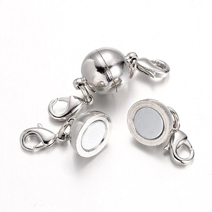 Eco-Friendly Round Brass Magnetic Clasps Converter, with Lobster Claw Clasps, Lead Free & Nickel Free